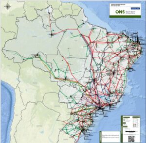 Mapa do Brasil com as Linhas de Transmissão que compõem o SIN